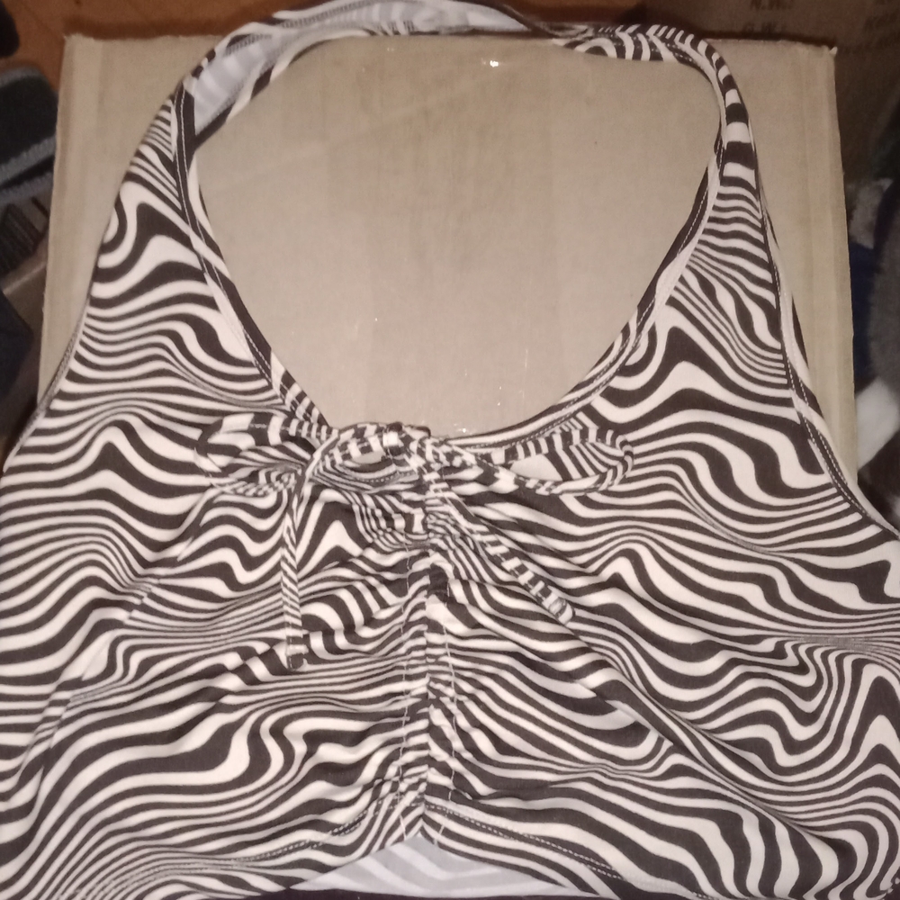 H&M Divided Black and White Zebra Print Halter Top Swim Suit